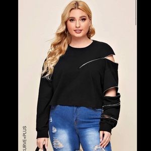 SHEIN zipper detail cropped sweatshirt